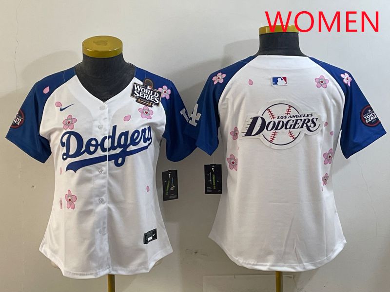 Women Los Angeles Dodgers Blank White Blue Sakura Edition 2025 Nike MLB Jersey style 26